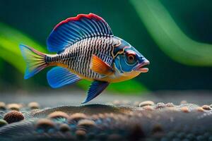 un' pesce con blu, rosso e bianca strisce. ai-generato foto