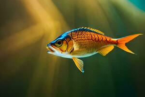 un' pesce nuoto nel il acqua con luce del sole. ai-generato foto