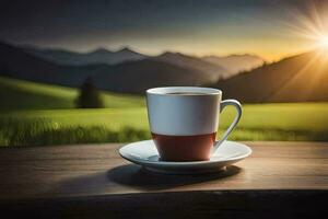 caffè, il sole, montagne, paesaggio, HD sfondo. ai-generato foto