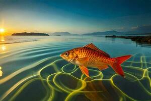 un' pesce nuoto nel il acqua a tramonto. ai-generato foto