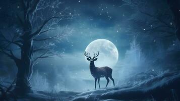 un' renna a inverno notte con pieno Luna foto