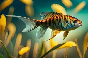 un' pesce nuoto nel il acqua con erba. ai-generato foto