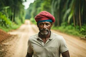 un' uomo indossare un' turbante su un' sporco strada. ai-generato foto