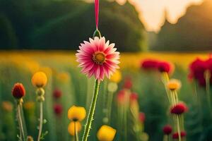 un' rosa fiore è nel il mezzo di un' campo. ai-generato foto