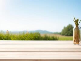 gratuito premio di legno terrazza legna tavoli elevare il tuo all'aperto spazio, generativo ai foto