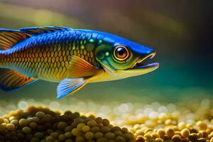 un' pesce con luminosa blu e giallo colori. ai-generato foto