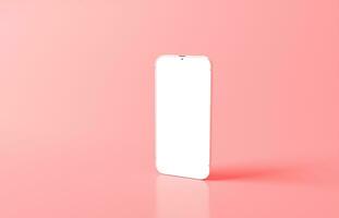 3d interpretazione smartphone isolato su rosa-rosso pastello sfondo. illustrazione minimalista moderno modello smartphone per presentazione, applicazione Schermo, informazione grafica. realistico digitale dispositivo foto