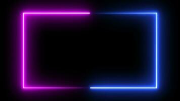 astratto neon linea ciclo continuo illustrazione rectable viola e blu telaio. telaio per il tuo testo fantascienza. semplice leggero neon parete buio scena illustrazione foto