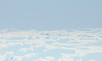 3d interpretazione paesaggio. freddo leggero sfondo, gelido inverno. neve pavimento su blu sfondo. minimo inverno stagione foto