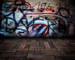 scena interna della stanza del muro di graffiti astratti foto