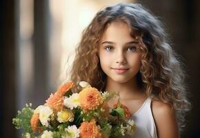 bellissimo ragazza con estate mazzo di fiori foto