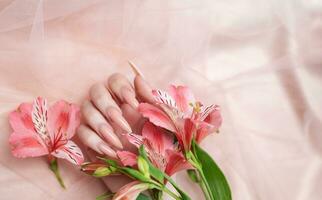 elegante pastello rosa naturale manicure. foto
