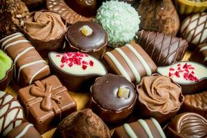 cioccolato caramelle con noccioline e vario ripieni. foto