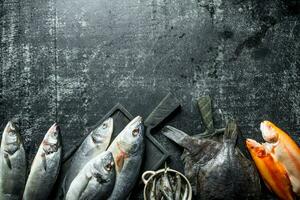 assortimento di vario fresco pesce. foto