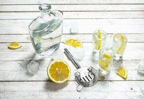 Vodka scatti con Limone e Ghiaccio. foto