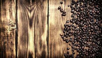 fresco caffè fagioli. su di legno sfondo. foto