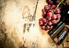 bottiglia di rosso vino con uva foto