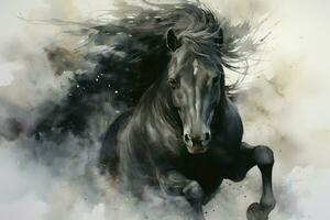 misterioso nero cavallo acquerello. creare ai foto