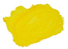 sbavatura di giallo acrilico dipingere su un' bianca sfondo foto