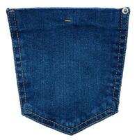 indietro tasca di blu jeans con pulsante isolato su bianca sfondo foto