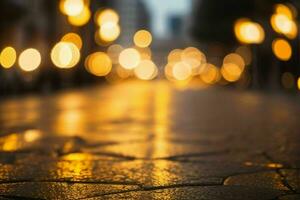 oro bokeh leggero su il strada sfondo. ai generativo professionista foto