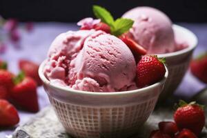 fragola ghiaccio crema con fresco fragole. ai generato foto