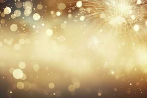 oro Vintage ▾ fuochi d'artificio e bokeh su nuovo anni vigilia e copia spazio. ai generato foto