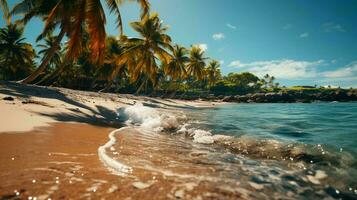 bellissimo tropicale Paradiso sabbioso spiaggia e mare con palma alberi a mare ricorrere, mare vacanza concetto, turismo foto