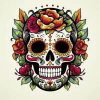 messicano Rose cranio. messicano Rose cranio. dia de los muertos shugar colorato testa. ai generato foto