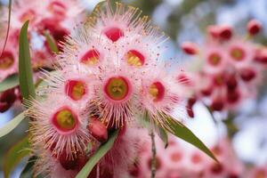 bellissimo gomma albero rosa fiori e mini cuffie. ai generato foto