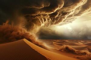 un' terrificante tempesta di sabbia nel il deserto. energia di natura foto