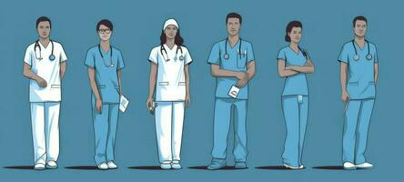 squadra di medico lavoratori. ospedale personale. medico concetto. cartone animato. schizzo illustrazione. foto