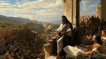 biblico scena quando Gesù diffusione il suo insegnamento per le persone. foto