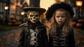 Due bambini vestito nel Halloween costumi ai generativo foto
