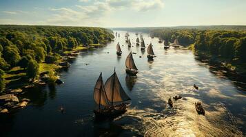 andare in barca vichingo navi su scandinavo terre. foto