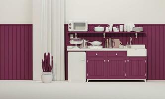 Viva magenta cucina camera e minimalista interno design. elegante vivente buio rosa tono camera interno di moderno appartamento e di moda mobilia casa arredamento, 3d rendere foto