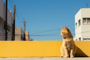 un' gatto seduta su un' parete generativo ai foto