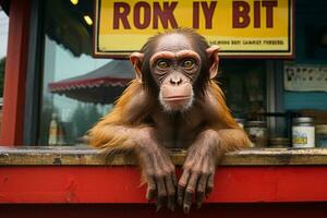 un' scimmia è seduta su superiore di un' contatore generativo ai foto