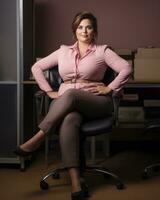 un' donna seduta nel un ufficio sedia generativo ai foto