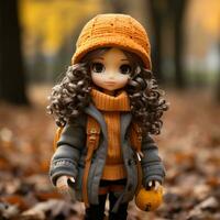 un Immagine di un' Bambola indossare un arancia maglione e cappello generativo ai foto