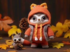 uncinetto amigurumi Volpe e scoiattolo generativo ai foto