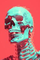 un' 3d Immagine di un' scheletro su un' rosso sfondo generativo ai foto
