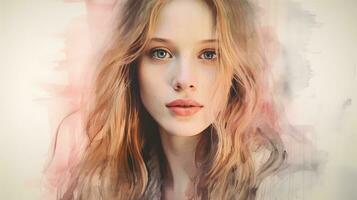 un' digitale pittura di un' donna con lungo capelli generativo ai foto