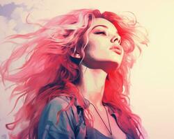 un' digitale pittura di un' donna con lungo rosso capelli generativo ai foto