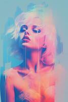 un' digitale pittura di un' donna con rosa e blu colori generativo ai foto