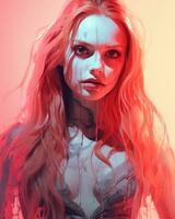 un' digitale pittura di un' donna con rosso capelli generativo ai foto