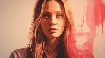 un' digitale pittura di un' donna con rosso dipingere su sua viso generativo ai foto