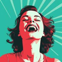 un' pop arte stile illustrazione di un' donna ridendo generativo ai foto