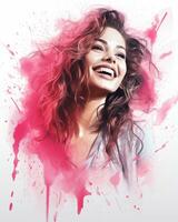 un' donna con rosa dipingere schizzi su sua viso generativo ai foto