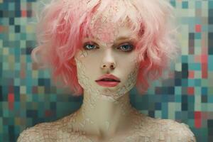 un Immagine di un' donna con rosa capelli generativo ai foto